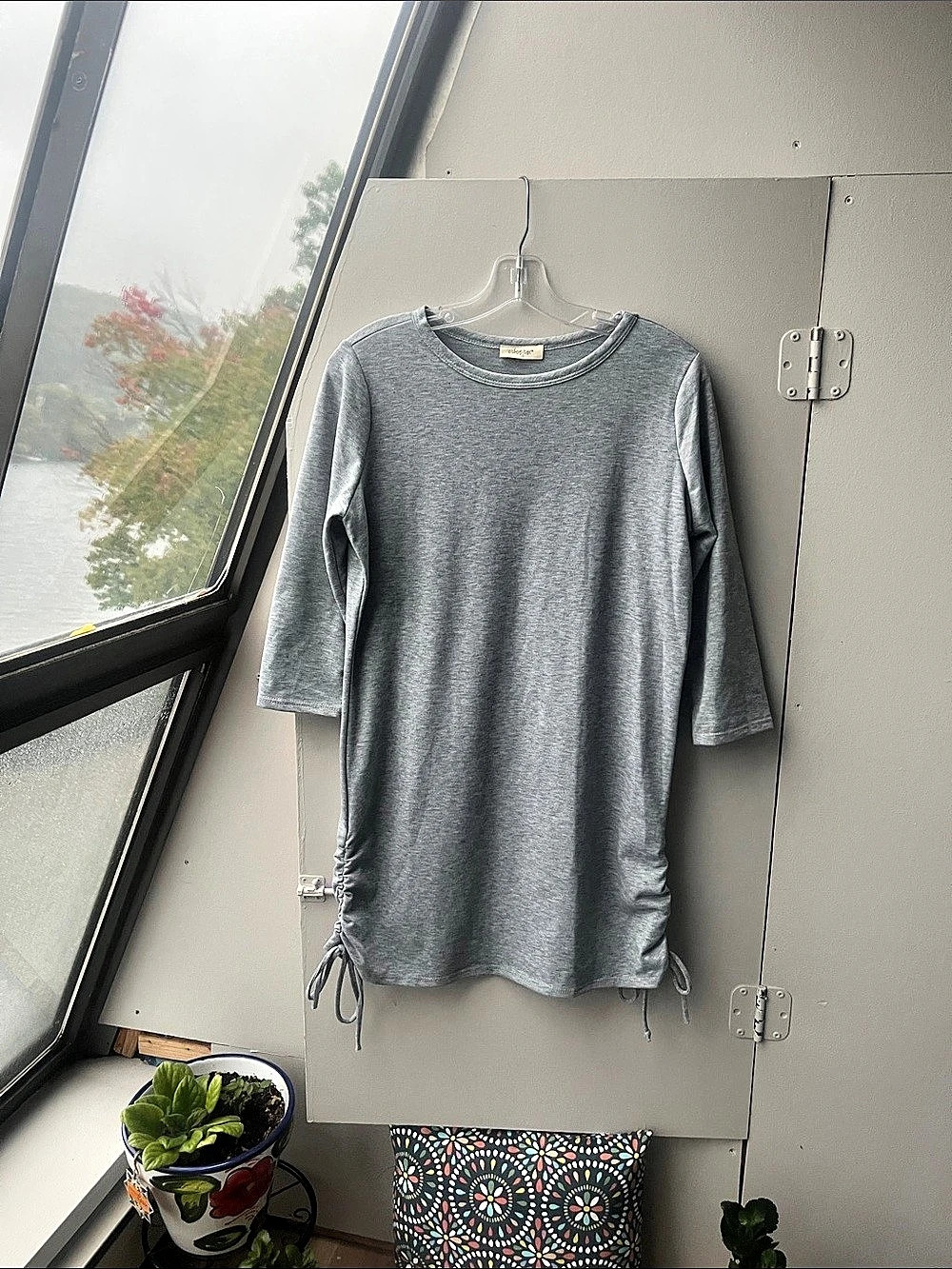 Gray Long Sleeve Drawstring Mini Dress Like New